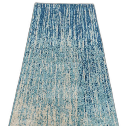 6' Blue and Ivory Abstract Power Loom Runner Rug