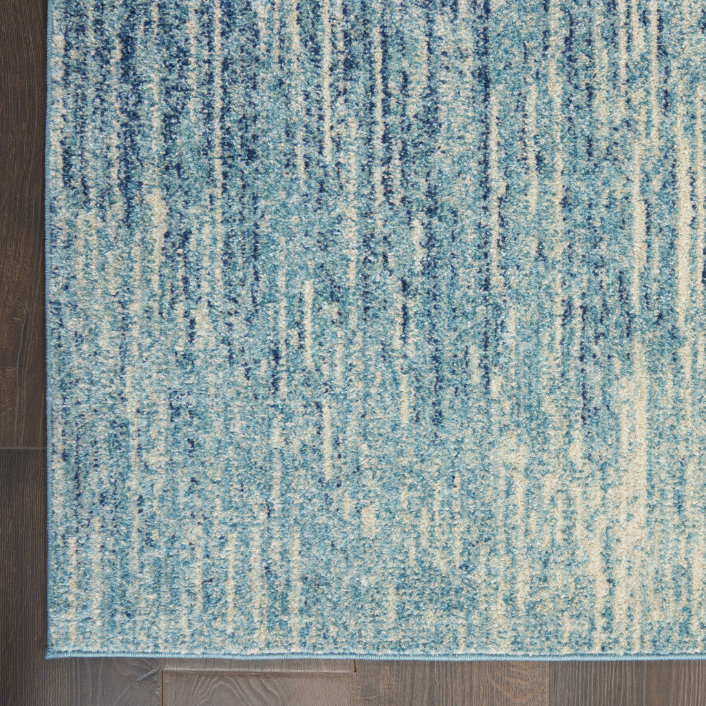 10' Ivory And Blue Abstract Power Loom Runner Rug