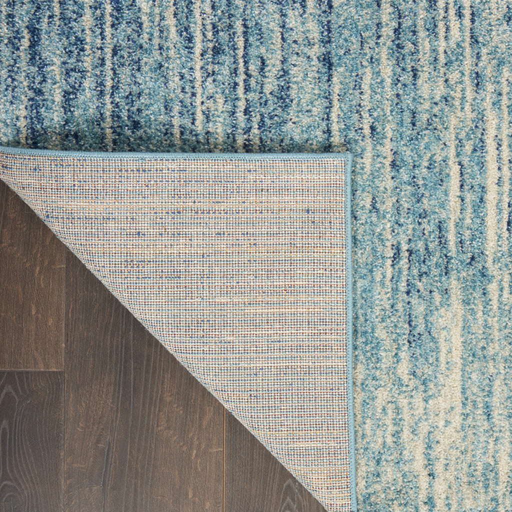 10' Ivory And Blue Abstract Power Loom Runner Rug