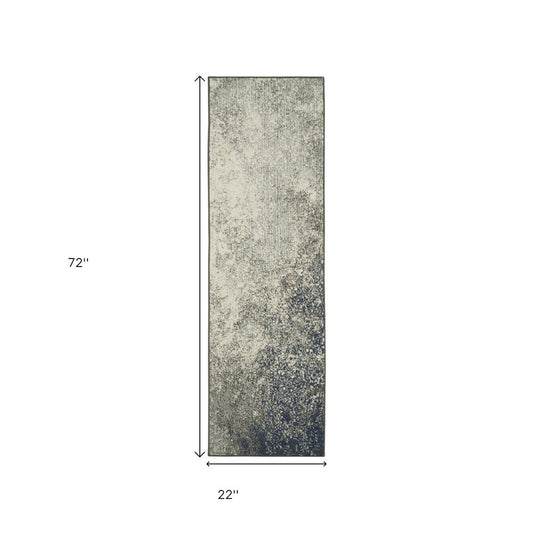 8' Gray And Ivory Abstract Runner Rug