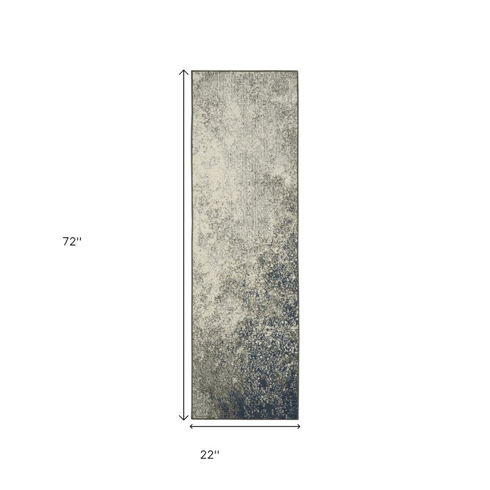 8' Gray And Ivory Abstract Runner Rug