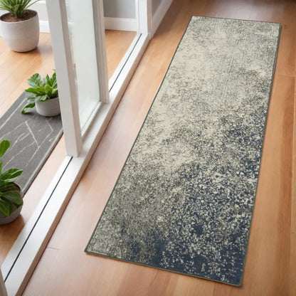 8' Gray And Ivory Abstract Runner Rug