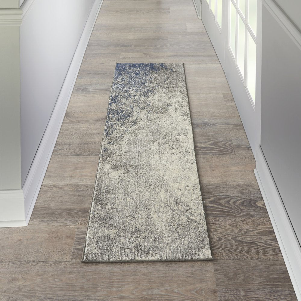 8' Gray And Ivory Abstract Runner Rug