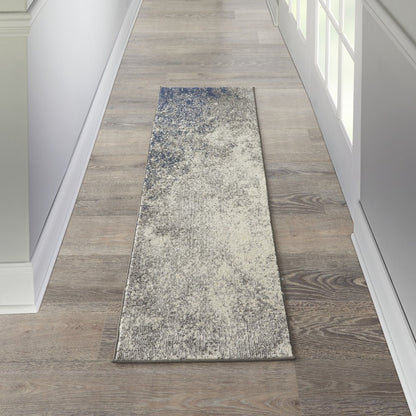 8' Gray And Ivory Abstract Runner Rug