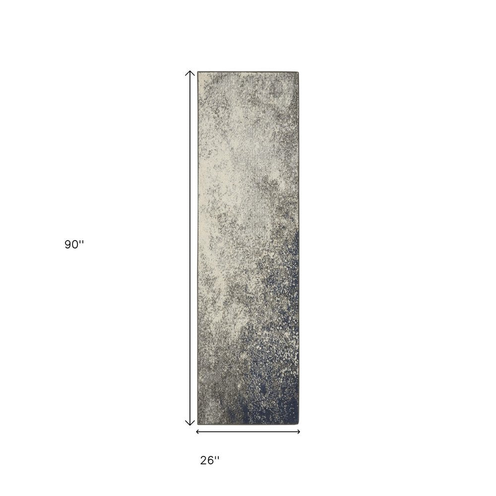 8' Gray And Ivory Abstract Runner Rug
