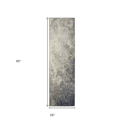 8' Gray And Ivory Abstract Runner Rug