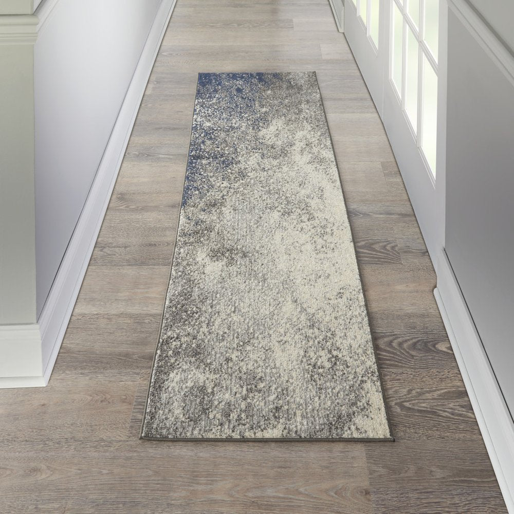 8' Gray And Ivory Abstract Runner Rug