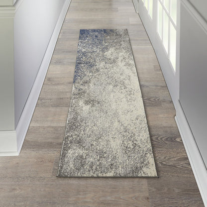 8' Gray And Ivory Abstract Runner Rug