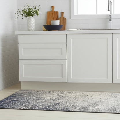 8' Gray And Ivory Abstract Runner Rug