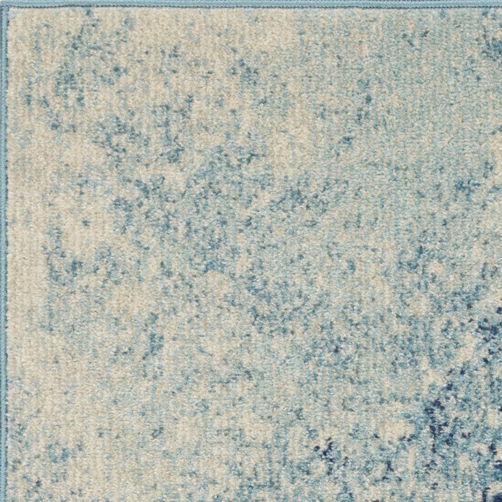 4' Blue And Ivory Abstract Round Rug