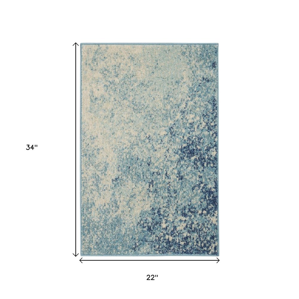 4' Blue And Ivory Abstract Round Rug