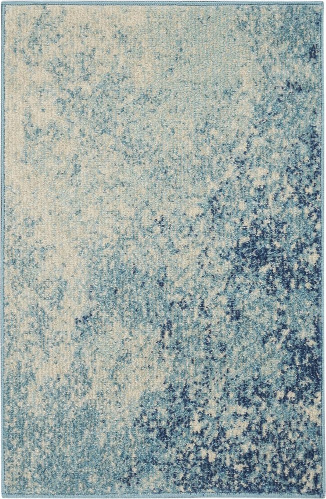 4' Blue And Ivory Abstract Round Rug
