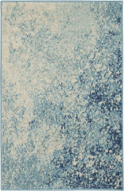 4' Blue And Ivory Abstract Round Rug
