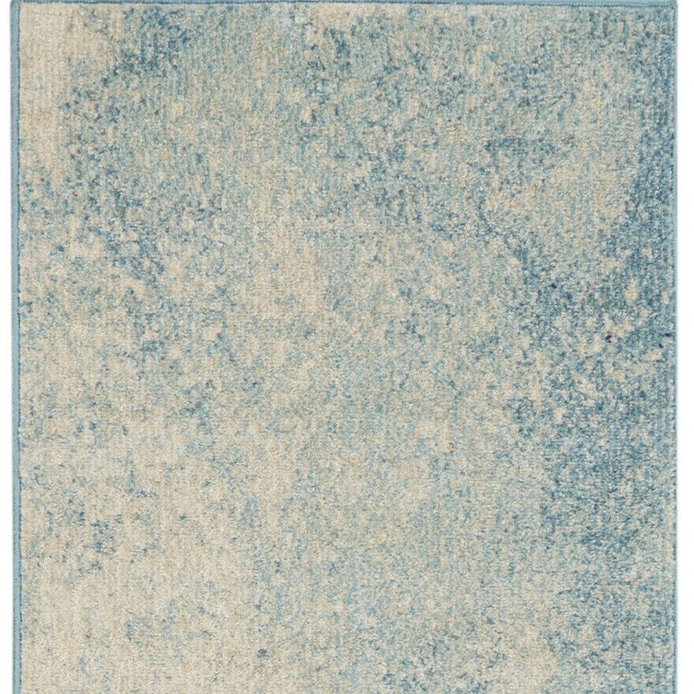 4' Blue And Ivory Abstract Round Rug