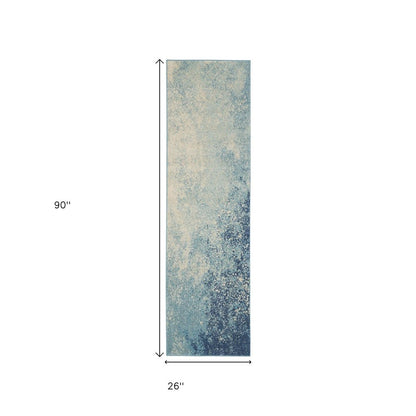 4' Blue And Ivory Abstract Round Rug