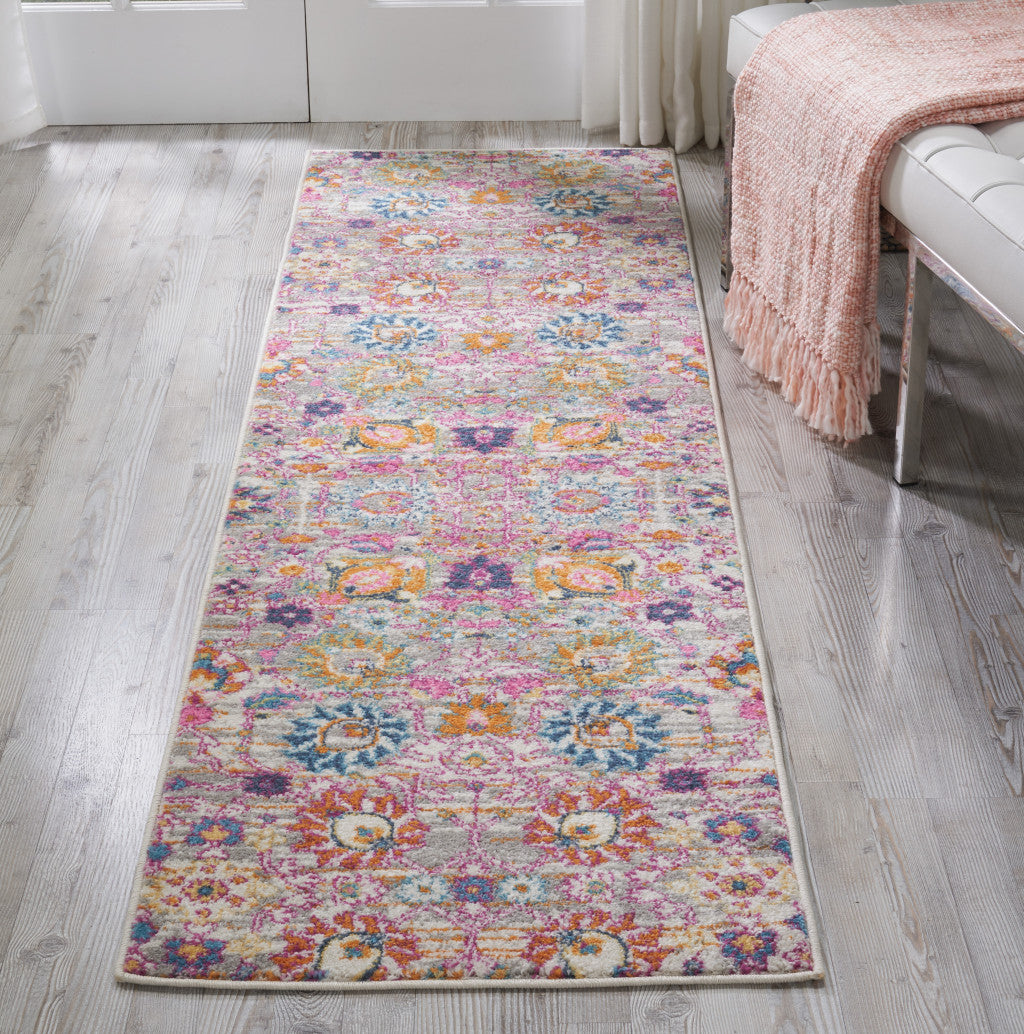 4' X 6' Silver Floral Power Loom Area Rug