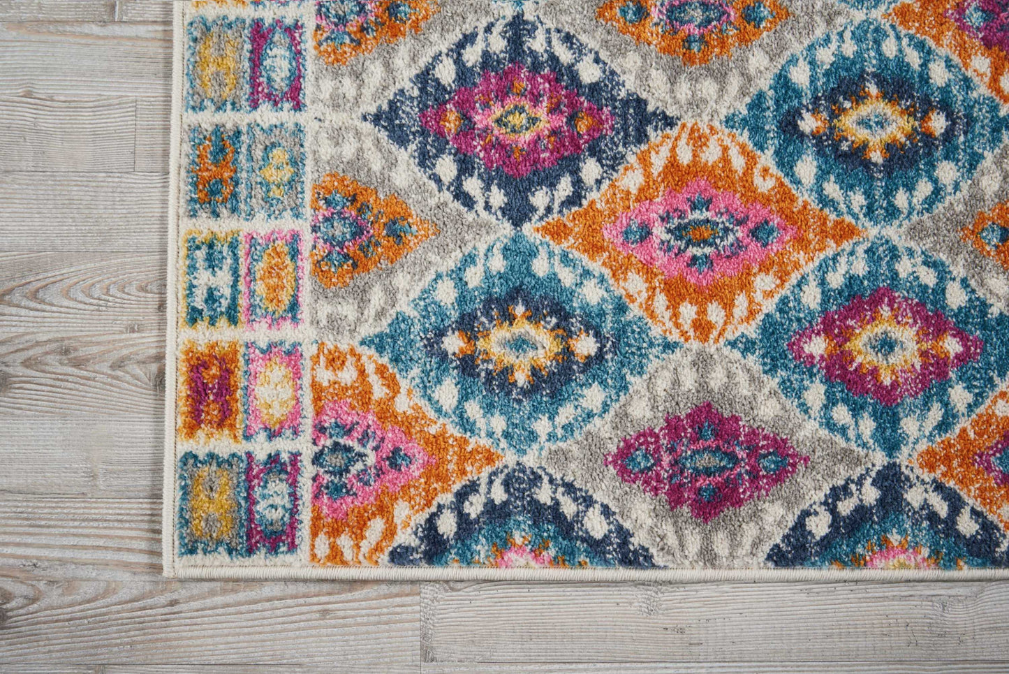 8' Blue And Pink Ogee Power Loom Runner Rug