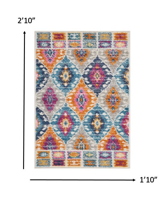 5' X 7' Blue And Pink Ogee Power Loom Area Rug