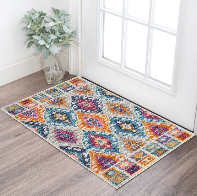 5' X 7' Blue And Pink Ogee Power Loom Area Rug