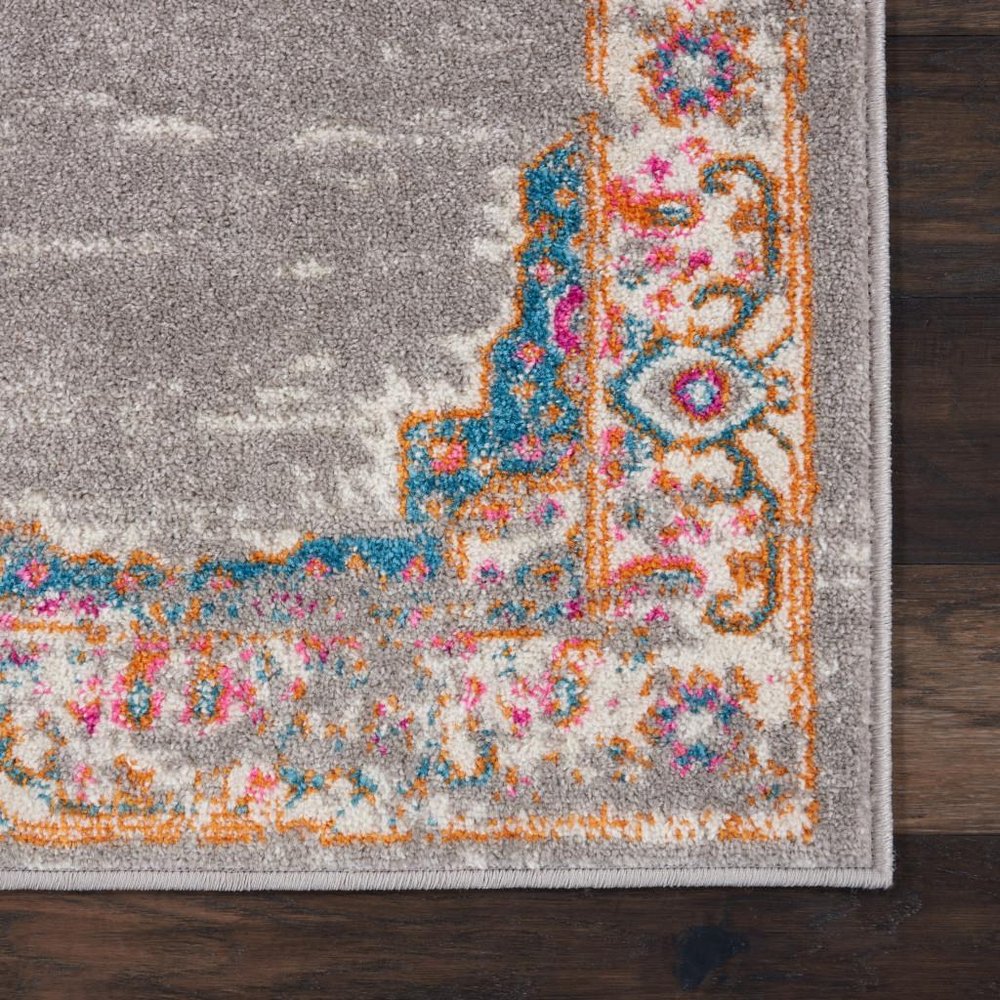 6' Gray And Gold Medallion Distressed Runner Rug