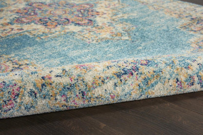 8' X 10' Blue And Ivory Southwestern Distressed Area Rug