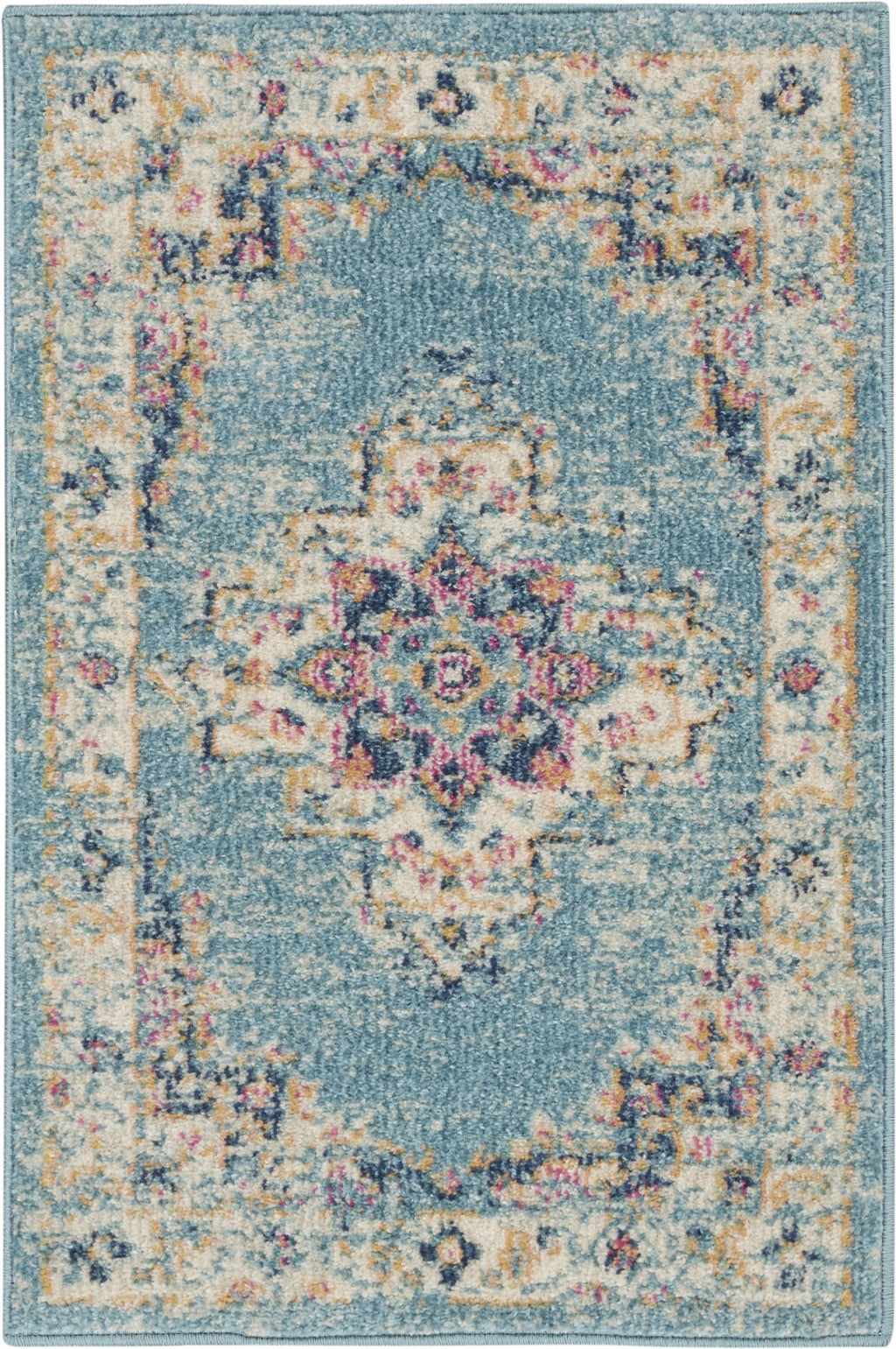 10' Light Blue Southwestern Power Loom Runner Rug