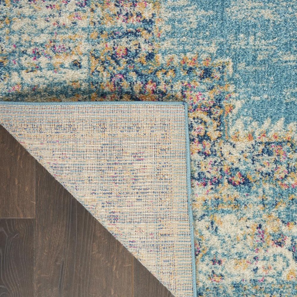 8' Blue And Ivory Southwestern Distressed Runner Rug