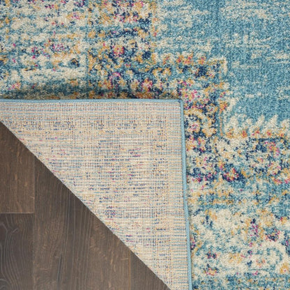 8' Blue And Ivory Southwestern Distressed Runner Rug