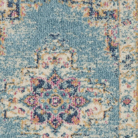 2' X 3' Blue And Ivory Southwestern Distressed Area Rug