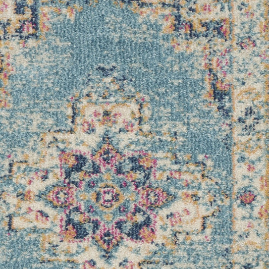 5' Blue And Ivory Southwestern Distressed Round Rug