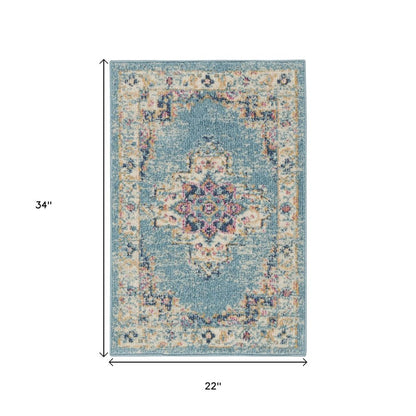 8' X 10' Blue And Ivory Southwestern Distressed Area Rug