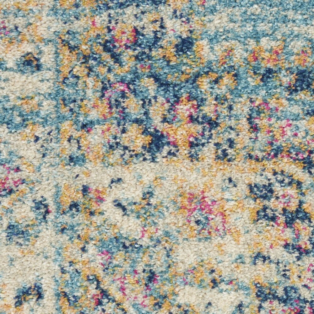 8' X 10' Blue And Ivory Southwestern Distressed Area Rug