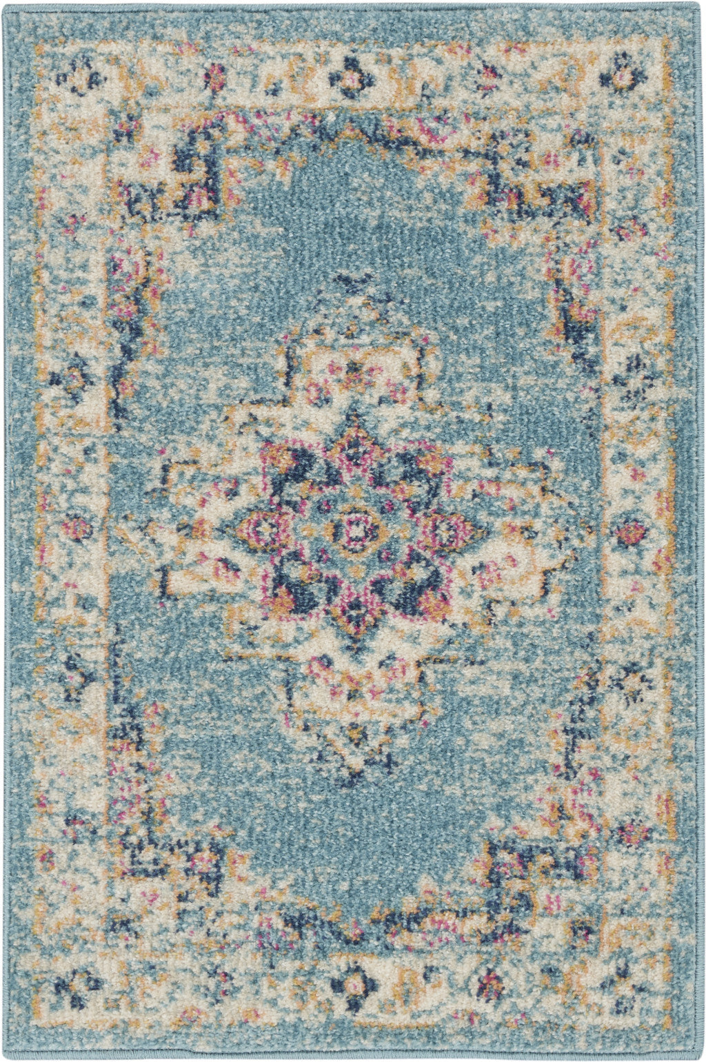 4' Light Blue Round Southwestern Power Loom Area Rug