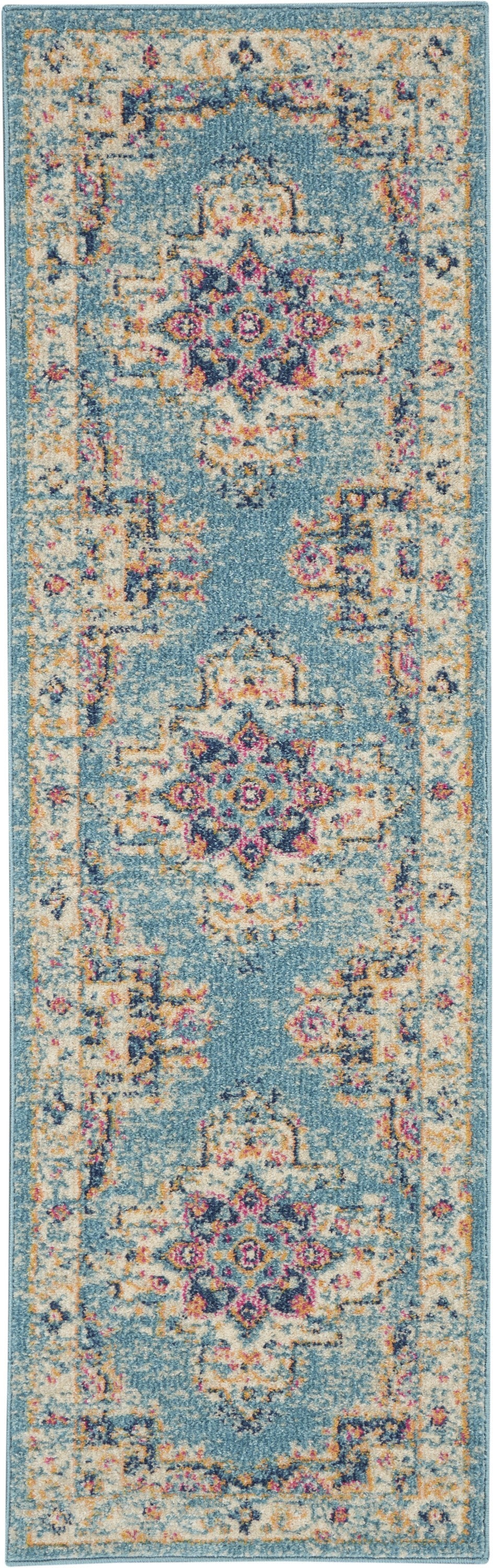 10' Light Blue Southwestern Power Loom Runner Rug