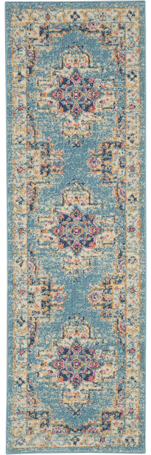 4' Light Blue Round Southwestern Power Loom Area Rug