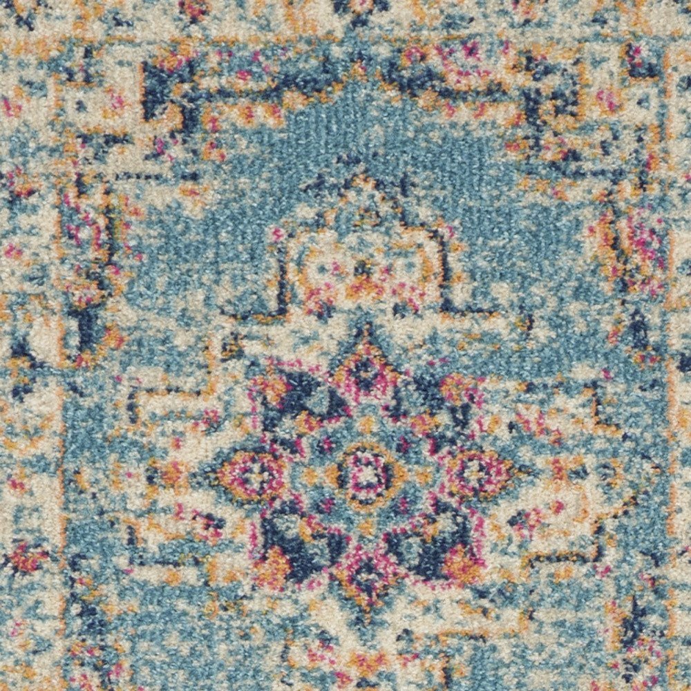 5' X 7' Blue And Ivory Southwestern Distressed Area Rug