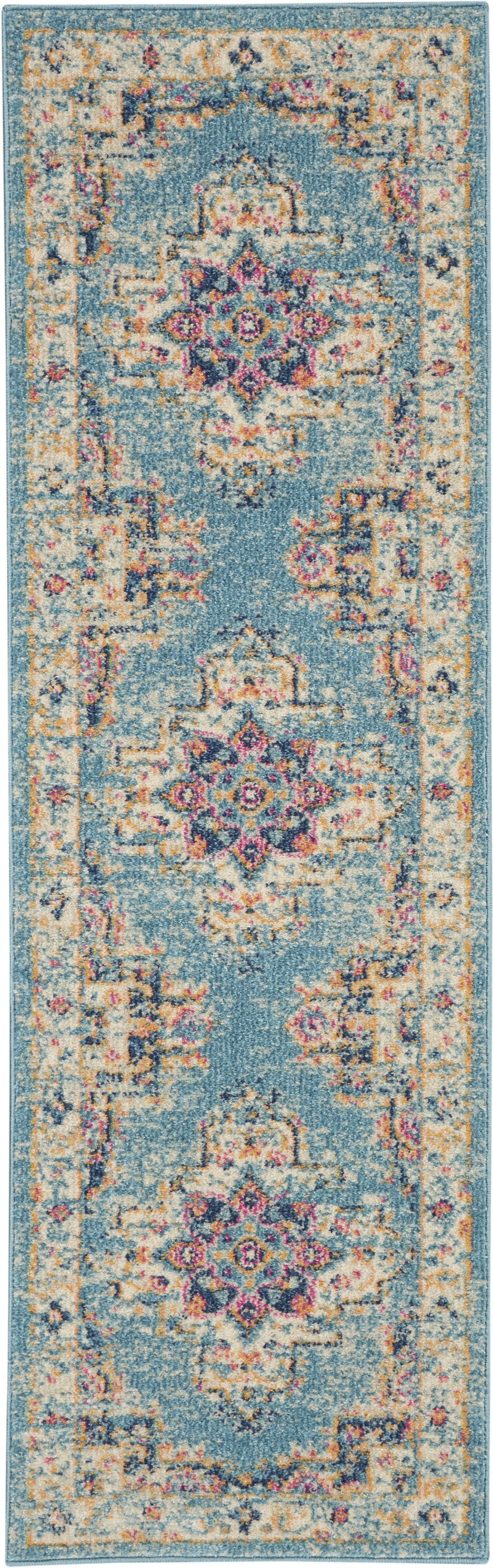 4' Light Blue Round Southwestern Power Loom Area Rug