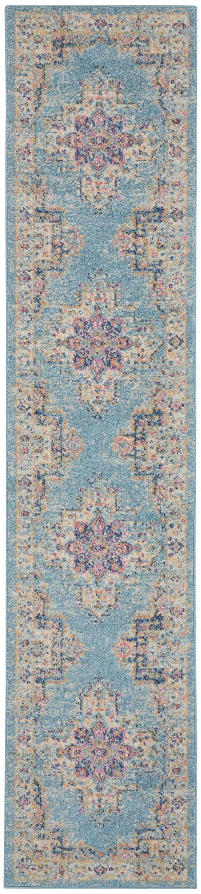 10' Light Blue Southwestern Power Loom Runner Rug