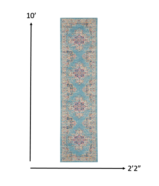 4' Light Blue Round Southwestern Power Loom Area Rug