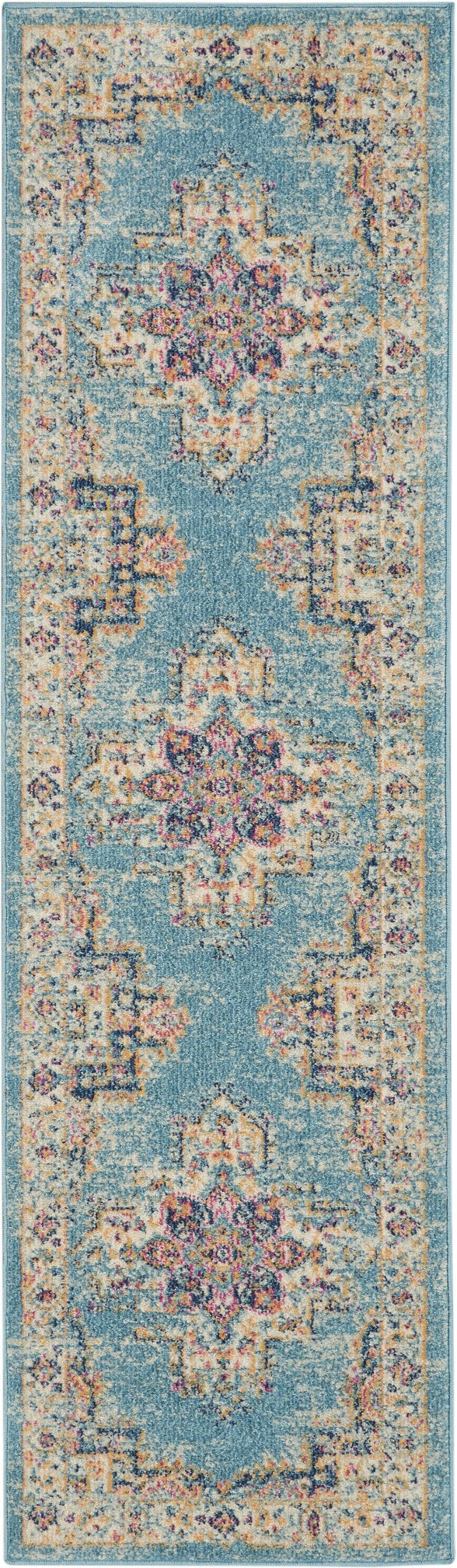 10' Light Blue Southwestern Power Loom Runner Rug