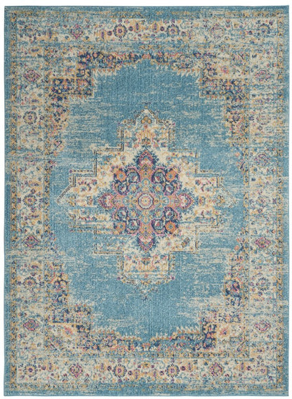 4' X 6' Blue And Ivory Southwestern Distressed Area Rug
