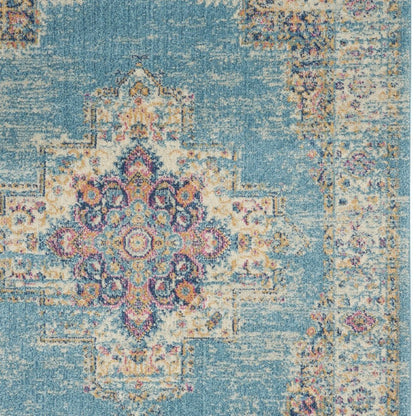 4' X 6' Blue And Ivory Southwestern Distressed Area Rug