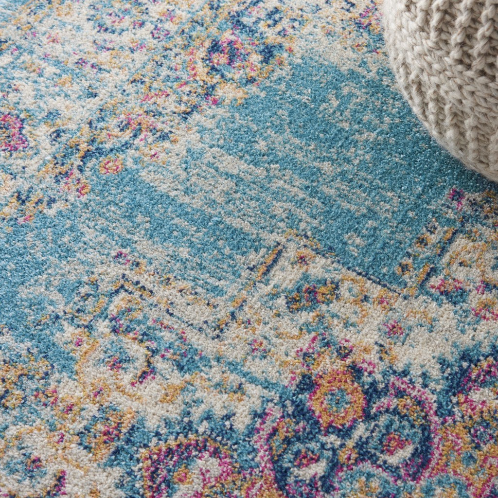 4' X 6' Light Blue Southwestern Power Loom Area Rug