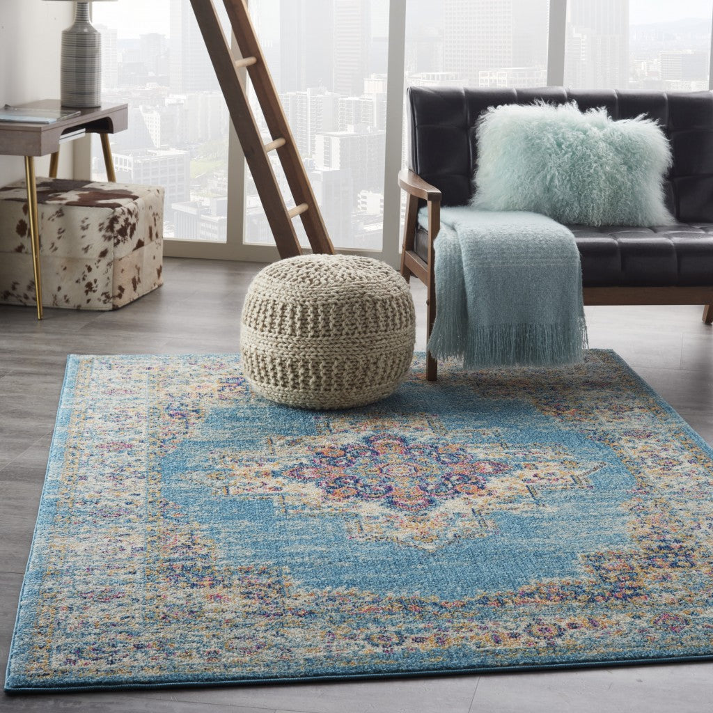 4' X 6' Light Blue Southwestern Power Loom Area Rug