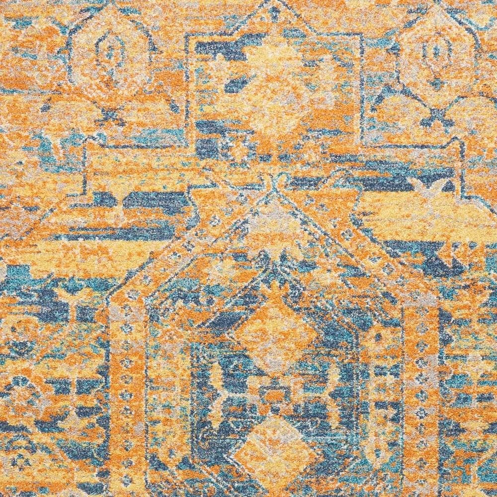 4' X 6' Teal And Gold Medallion Distressed Area Rug