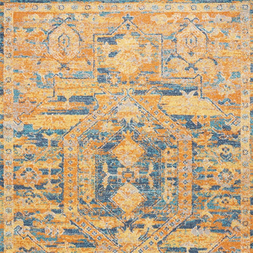 4' X 6' Teal And Gold Medallion Distressed Area Rug