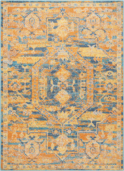 4' X 6' Teal And Gold Medallion Distressed Area Rug