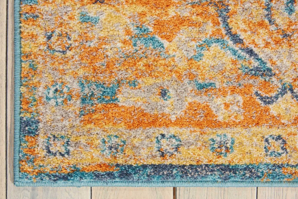 4' X 6' Teal And Gold Medallion Distressed Area Rug