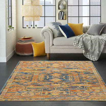 4' X 6' Teal And Gold Medallion Distressed Area Rug