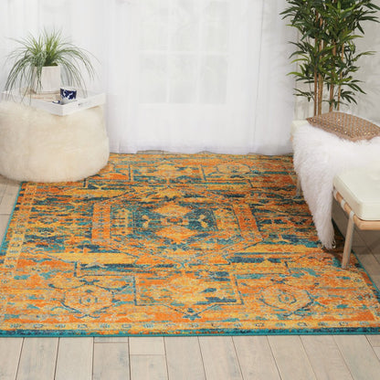4' X 6' Teal And Gold Medallion Distressed Area Rug